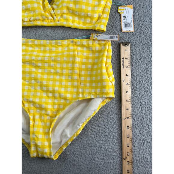 Kona Sol Two Piece Swimsuit Womens Large Yellow Checkered Plaid Bikini NWT - Picture 6 of 15